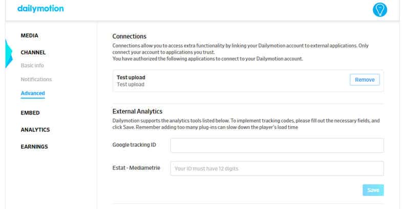 dailymotion channel advanced