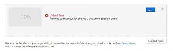 dailymotion upload error