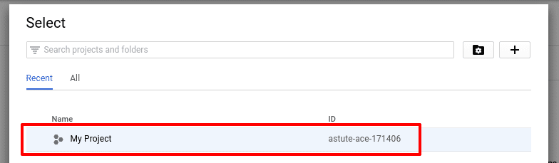 google api console select project