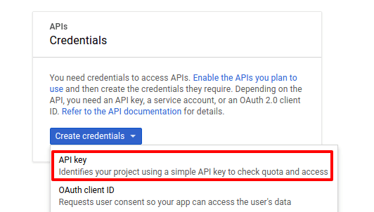google developer console create api key