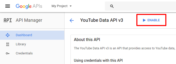 google developer console enable youtube data api