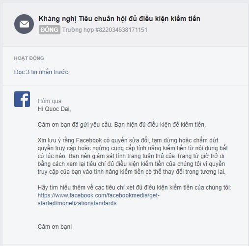 Cách kháng mất quyền truy cập vào tính năng kiếm tiền Fanpage